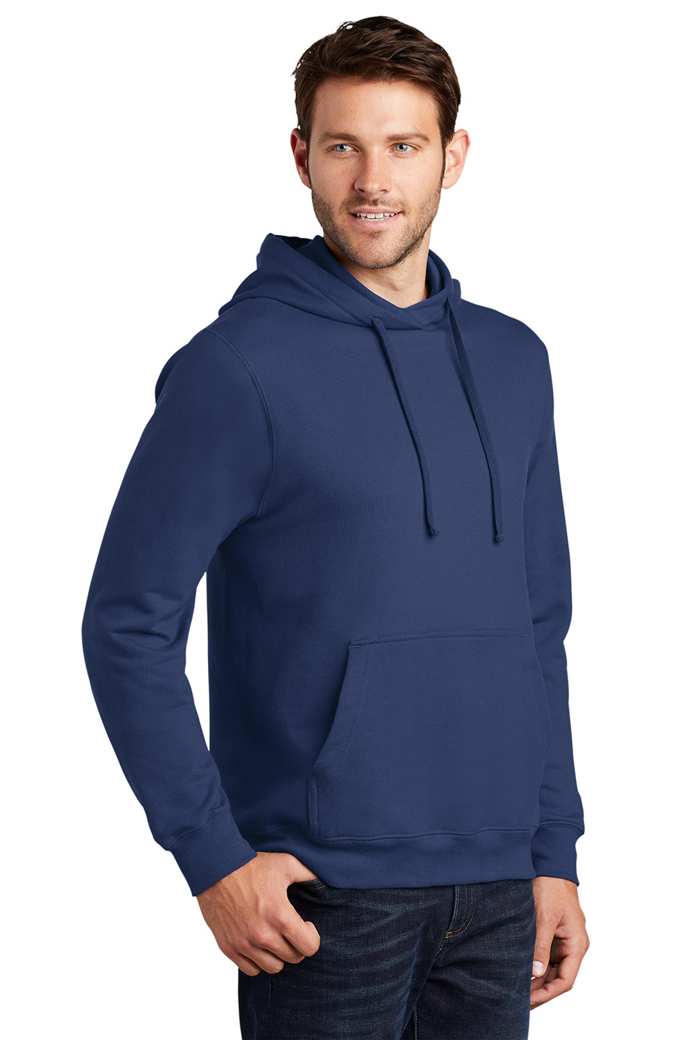 Port & Company PC850H Mens Fan Favorite Fleece Hooded Sweatshirt Hoodie Team Navy Blue Model 3q