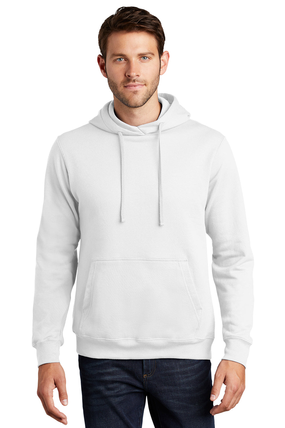 Port & Company PC850H Mens Fan Favorite Fleece Hooded Sweatshirt Hoodie White Model Front