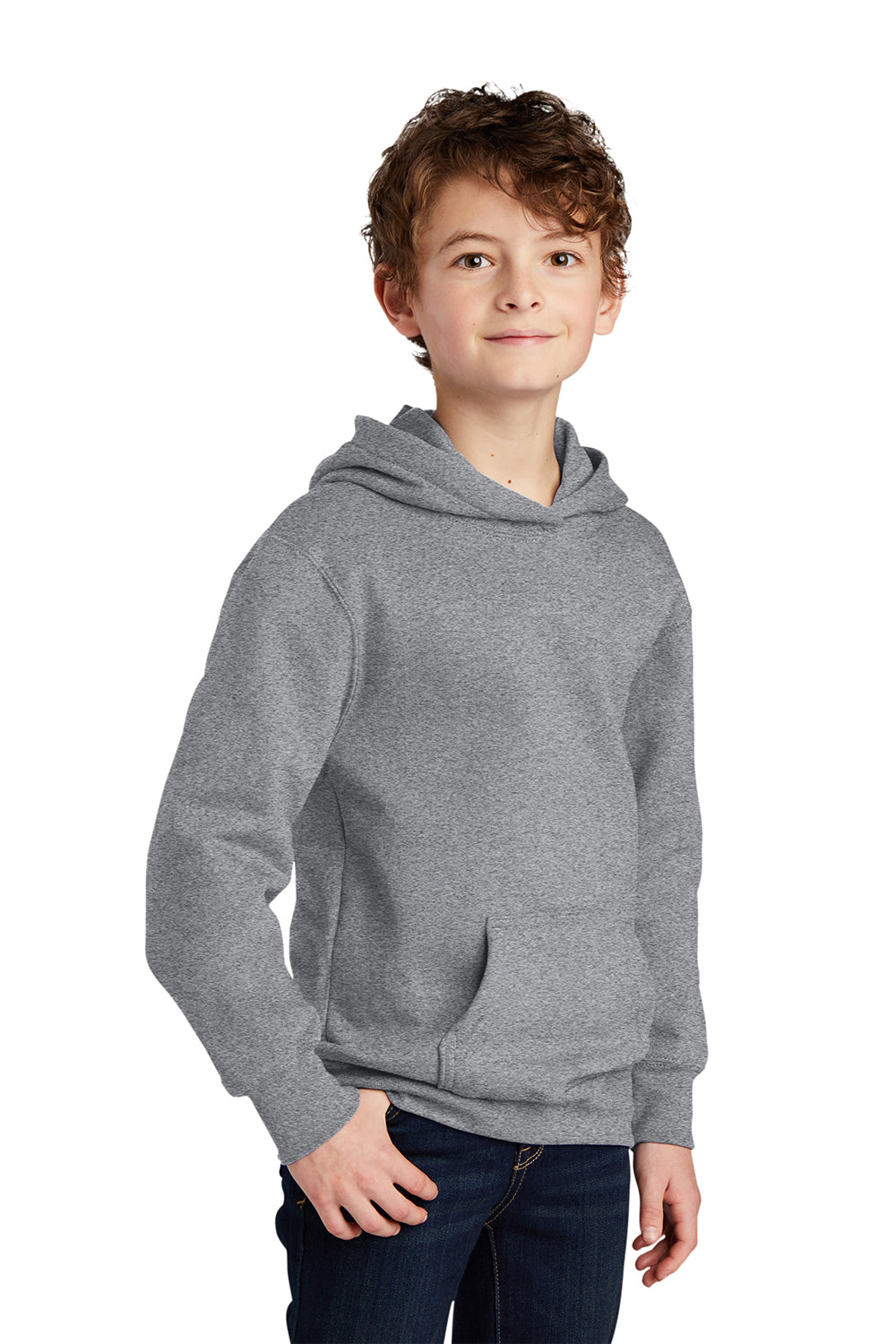 Port & Company PC850YH Youth Fan Favorite Fleece Hooded Sweatshirt Hoodie Heather Grey Model 3q