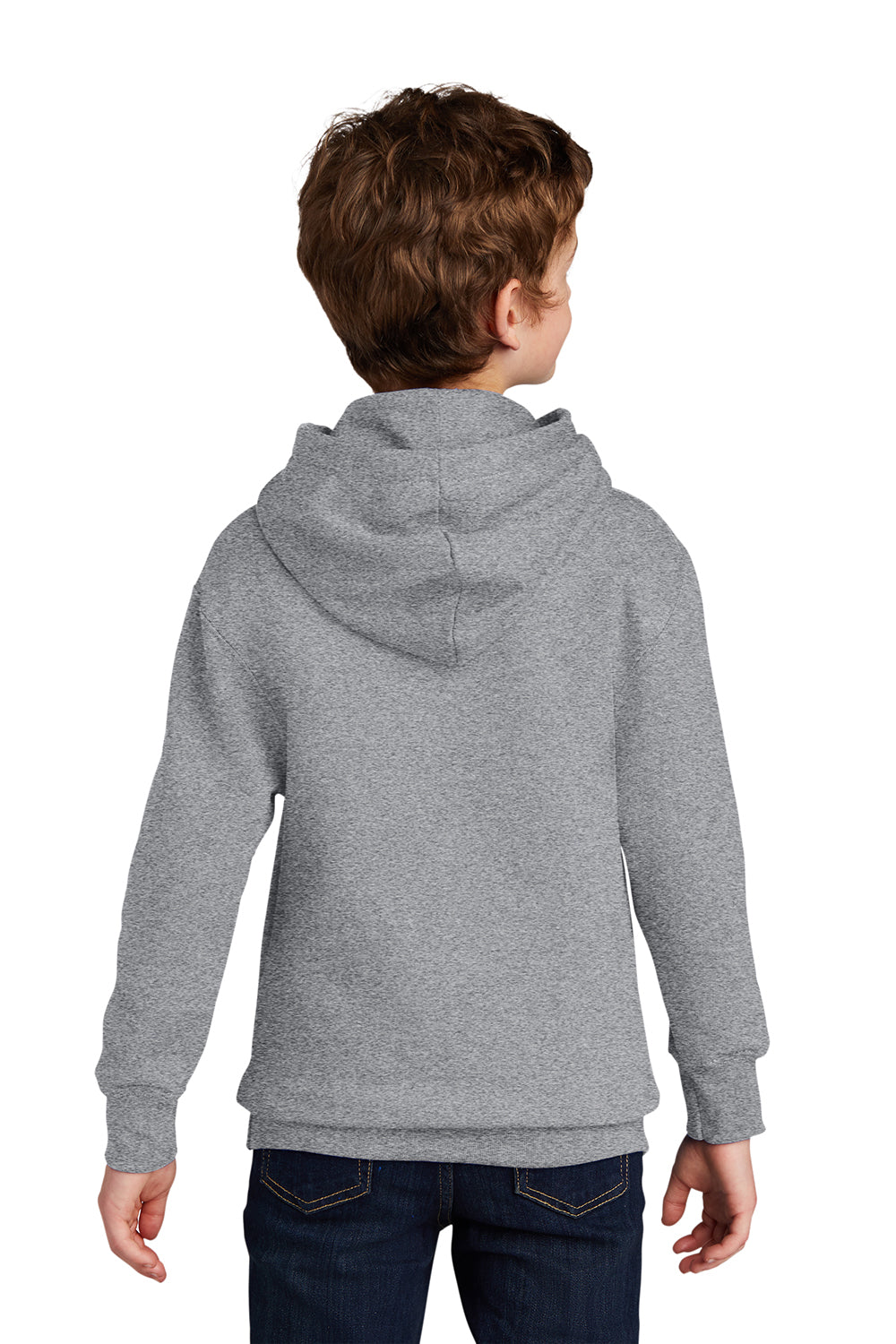 Port & Company PC850YH Youth Fan Favorite Fleece Hooded Sweatshirt Hoodie Heather Grey Model Back