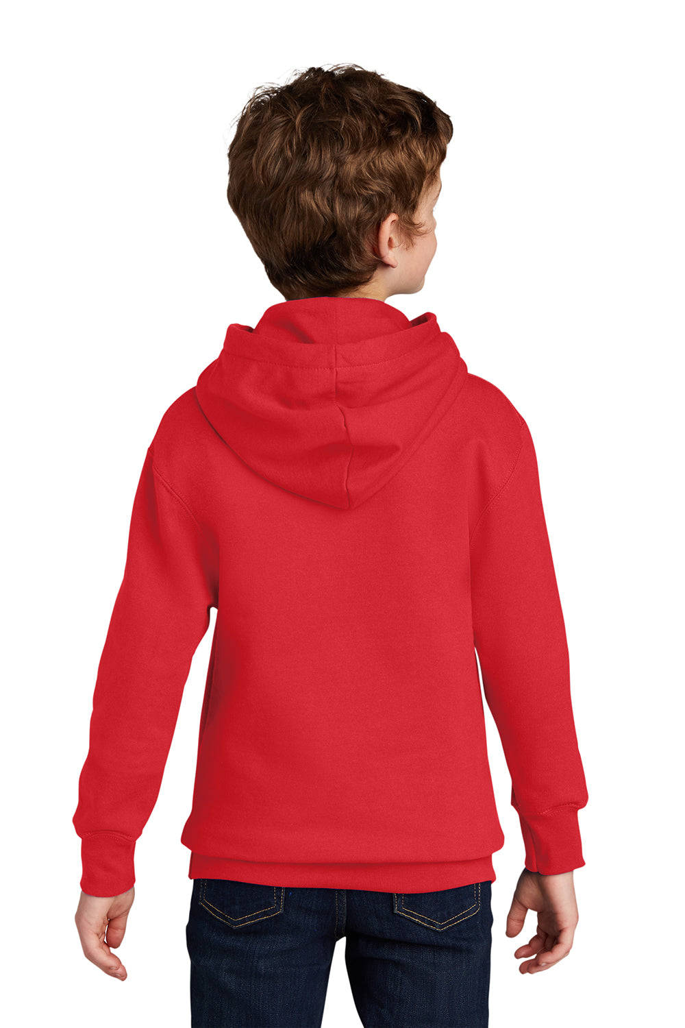 Port & Company PC850YH Youth Fan Favorite Fleece Hooded Sweatshirt Hoodie Bright Red Model Back