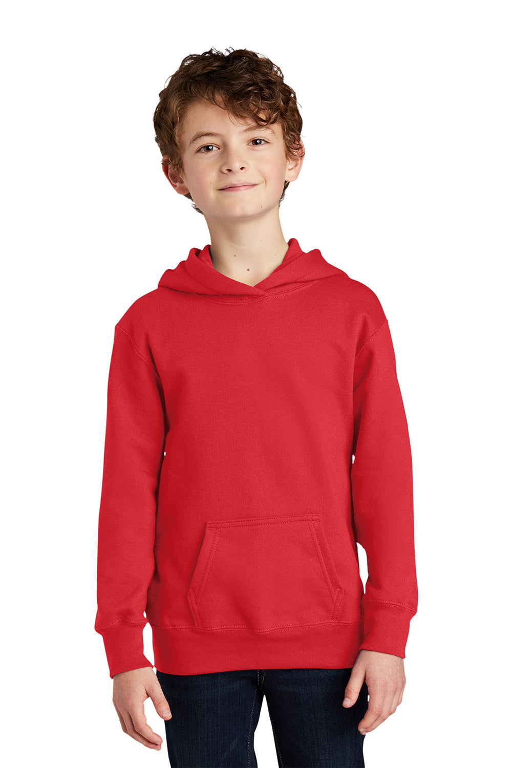 Port & Company PC850YH Youth Fan Favorite Fleece Hooded Sweatshirt Hoodie Bright Red Model Front