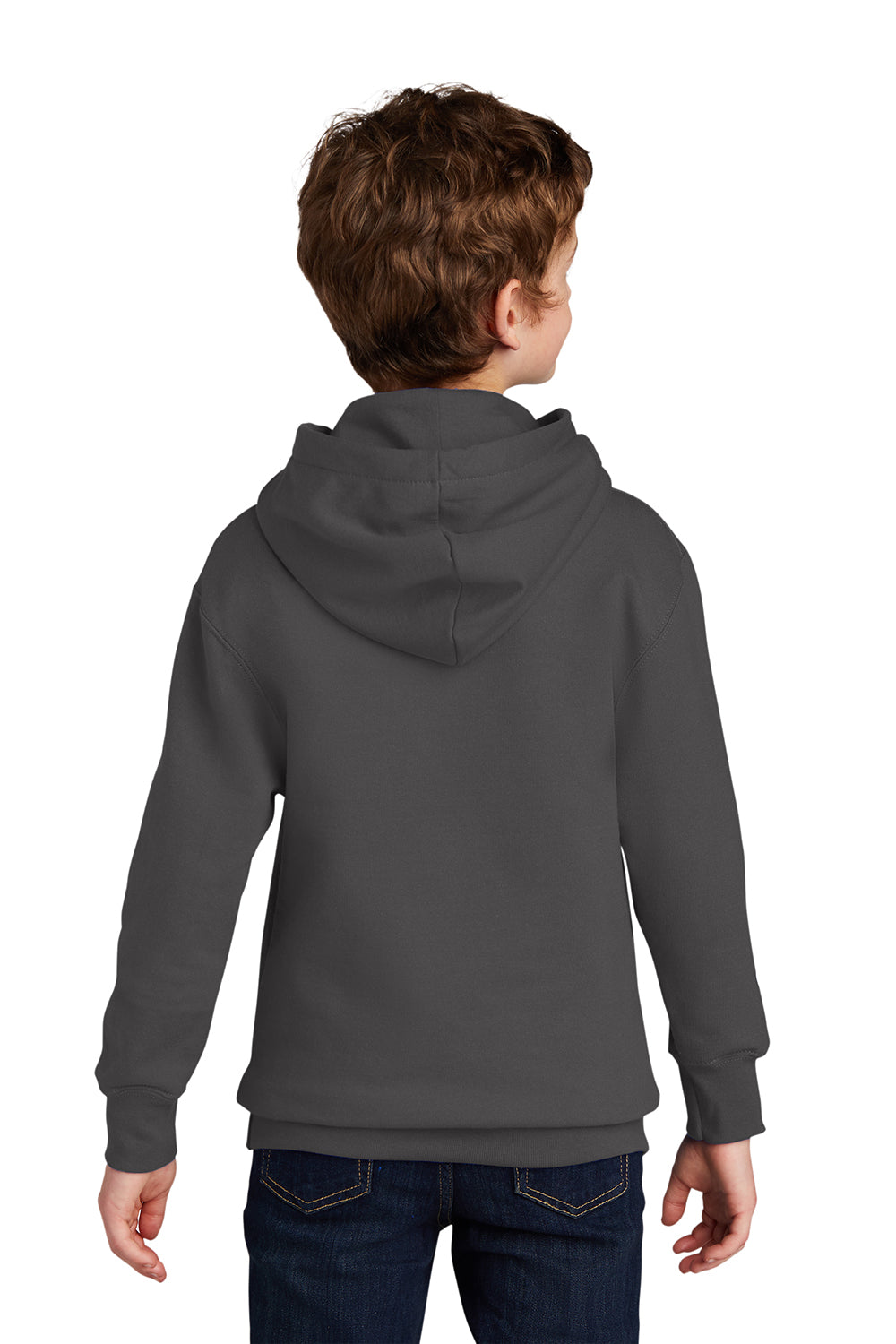 Port & Company PC850YH Youth Fan Favorite Fleece Hooded Sweatshirt Hoodie Charcoal Grey Model Back