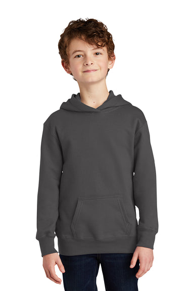 Port & Company PC850YH Youth Fan Favorite Fleece Hooded Sweatshirt Hoodie Charcoal Grey Model Front