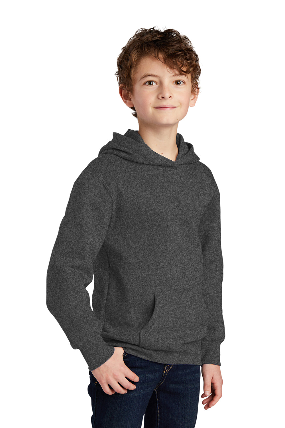 Port & Company PC850YH Youth Fan Favorite Fleece Hooded Sweatshirt Hoodie Heather Dark Grey Model 3q