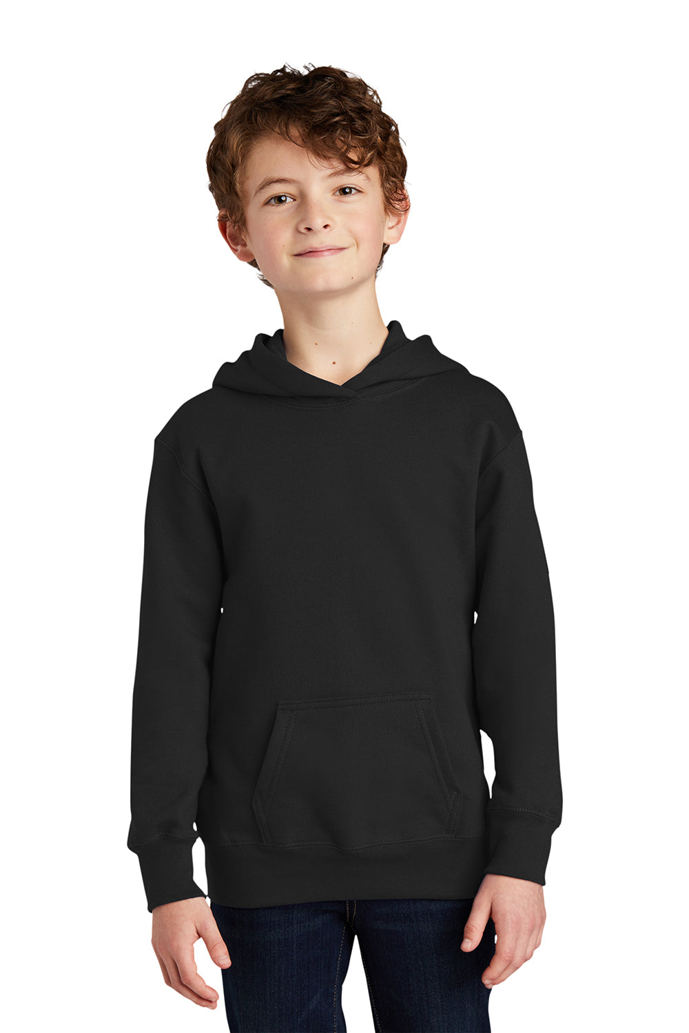 Port & Company PC850YH Youth Fan Favorite Fleece Hooded Sweatshirt Hoodie Jet Black Model Front