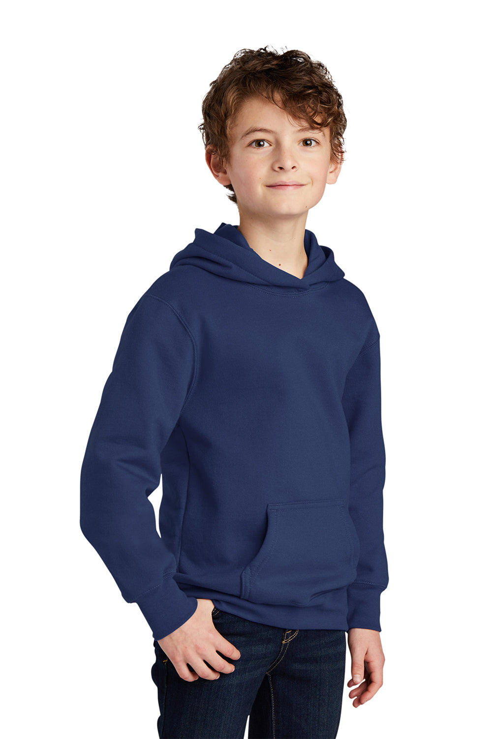 Port & Company PC850YH Youth Fan Favorite Fleece Hooded Sweatshirt Hoodie Team Navy Blue Model 3q