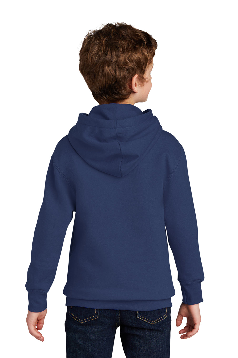 Port & Company PC850YH Youth Fan Favorite Fleece Hooded Sweatshirt Hoodie Team Navy Blue Model Back