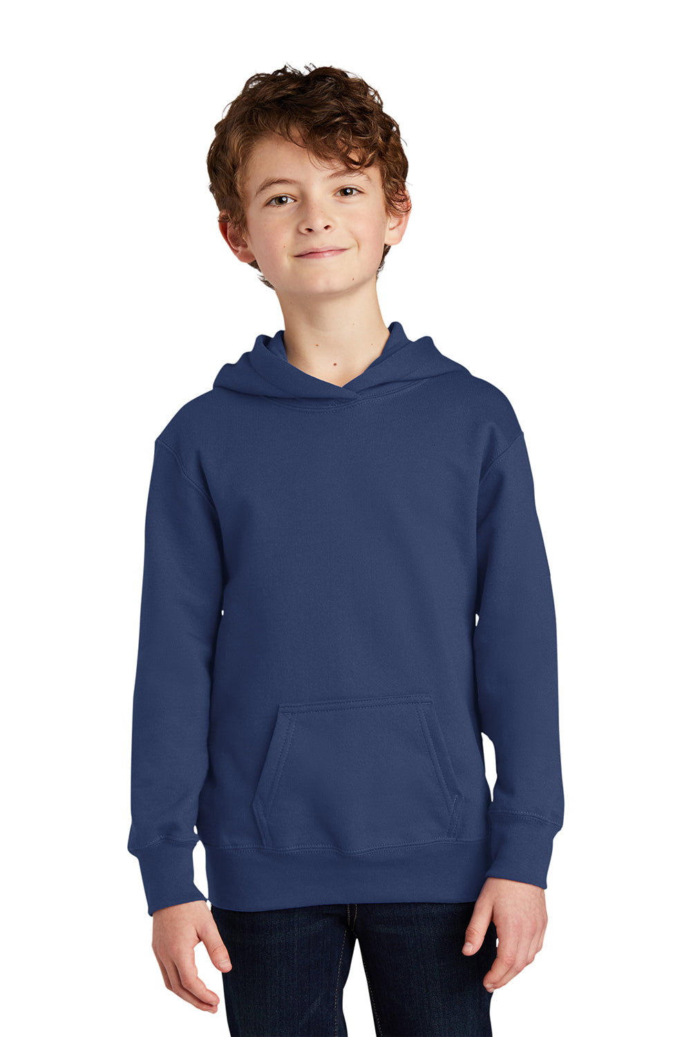 Port & Company PC850YH Youth Fan Favorite Fleece Hooded Sweatshirt Hoodie Team Navy Blue Model Front