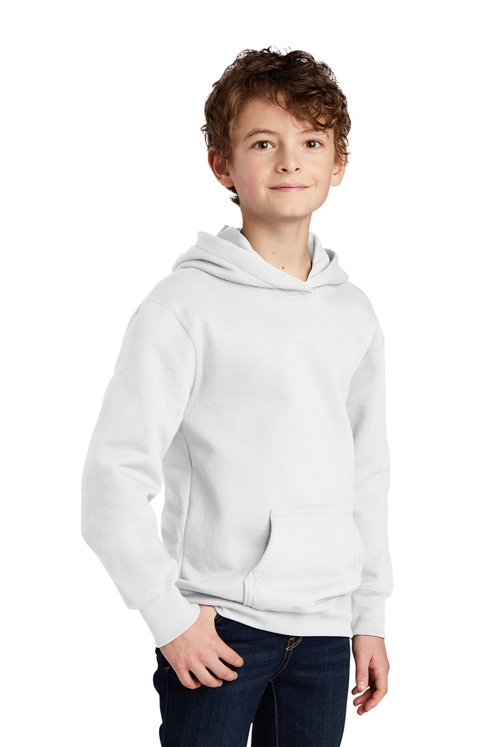 Port & Company PC850YH Youth Fan Favorite Fleece Hooded Sweatshirt Hoodie White Model 3q