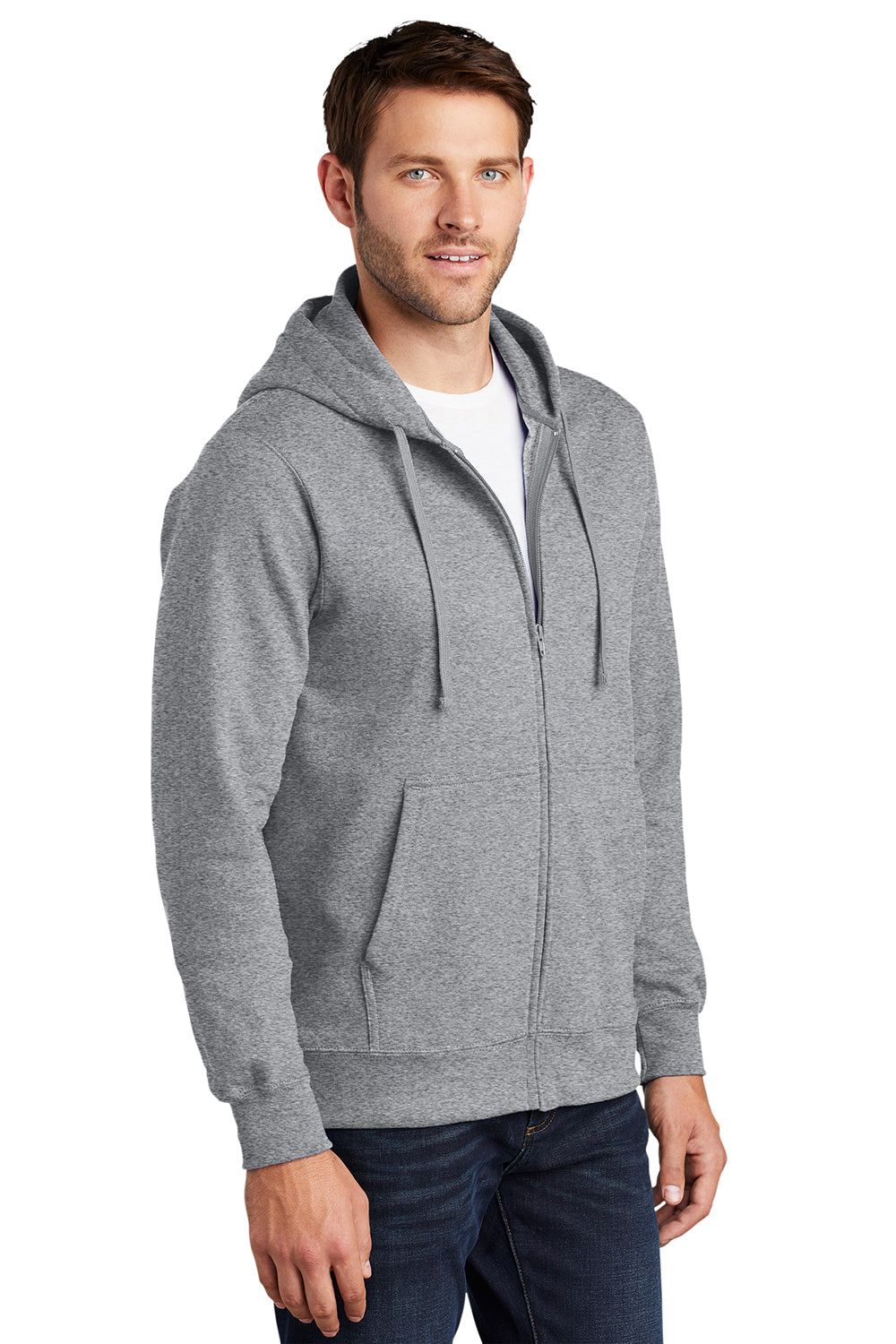 Port & Company PC850ZH Mens Fan Favorite Fleece Full Zip Hooded Sweatshirt Hoodie Heather Grey Model 3q