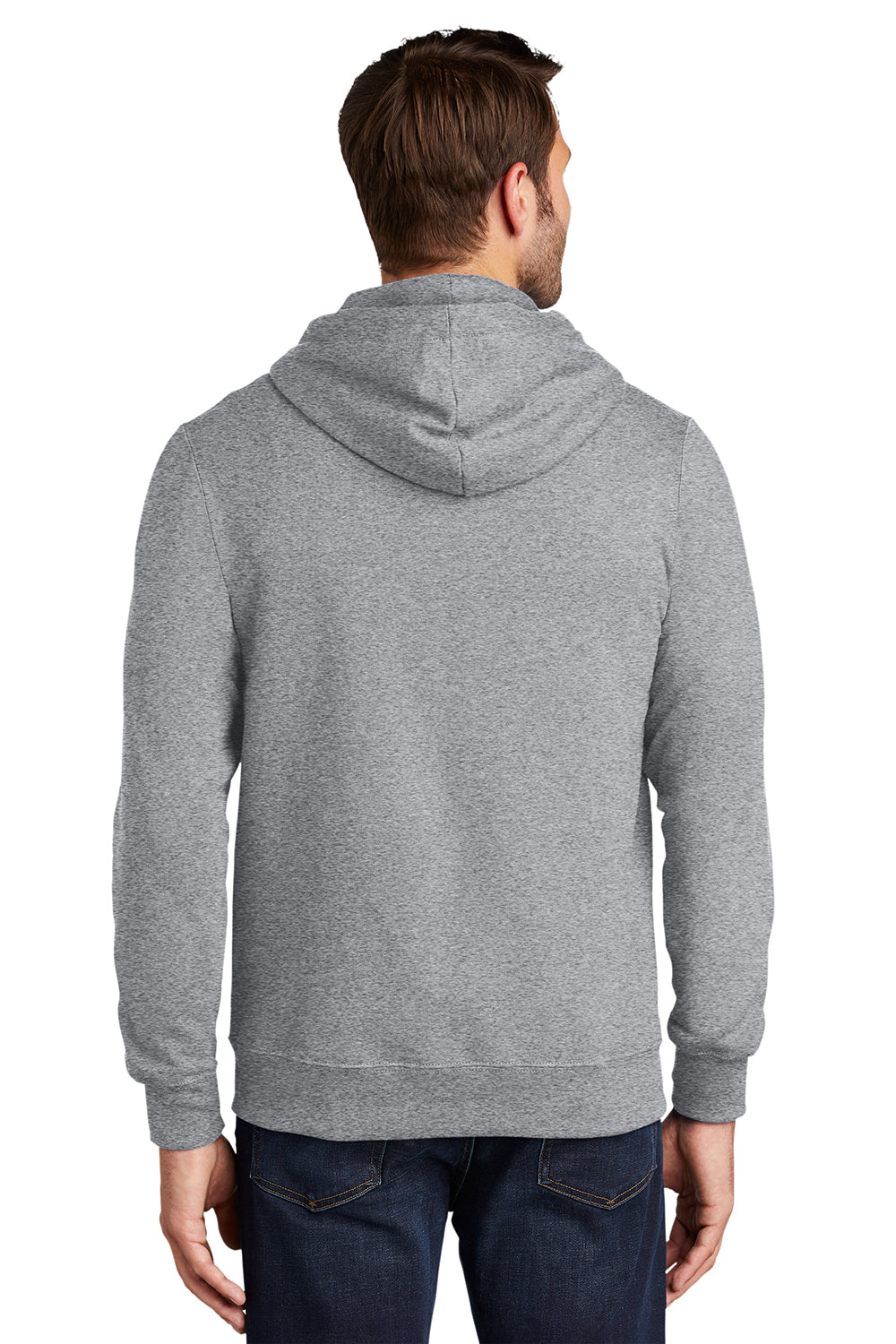 Port & Company PC850ZH Mens Fan Favorite Fleece Full Zip Hooded Sweatshirt Hoodie Heather Grey Model Back