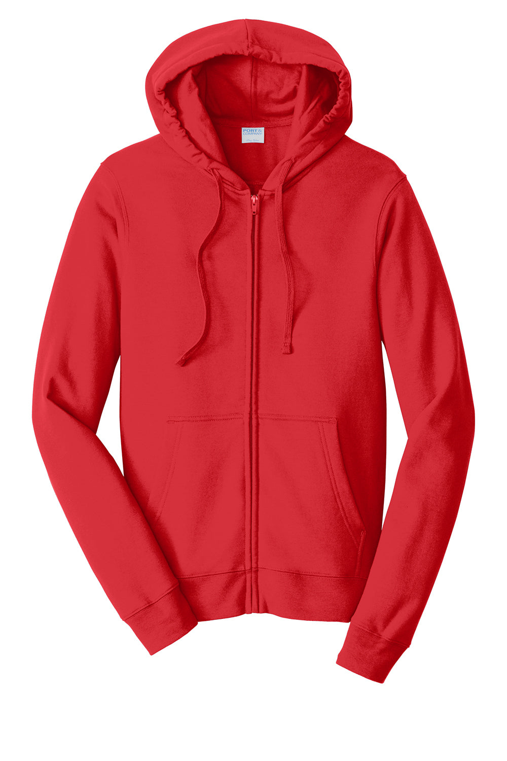 Port & Company PC850ZH Mens Fan Favorite Fleece Full Zip Hooded Sweatshirt Hoodie Bright Red Flat Front