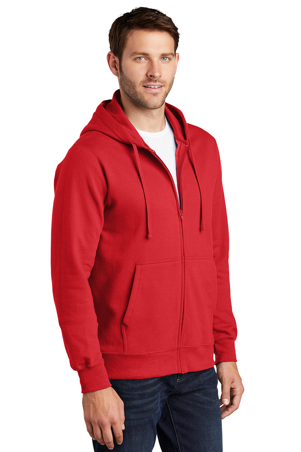 Port & Company PC850ZH Mens Fan Favorite Fleece Full Zip Hooded Sweatshirt Hoodie Bright Red Model 3q