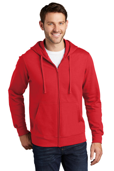 Port & Company PC850ZH Mens Fan Favorite Fleece Full Zip Hooded Sweatshirt Hoodie Bright Red Model Front