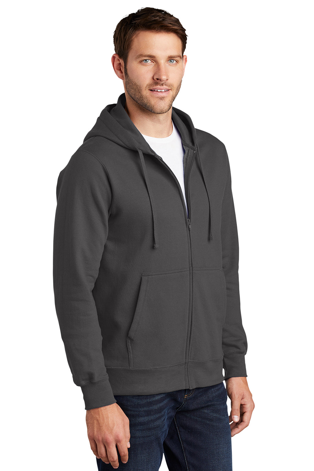 Port & Company PC850ZH Mens Fan Favorite Fleece Full Zip Hooded Sweatshirt Hoodie Charcoal Grey Model 3q