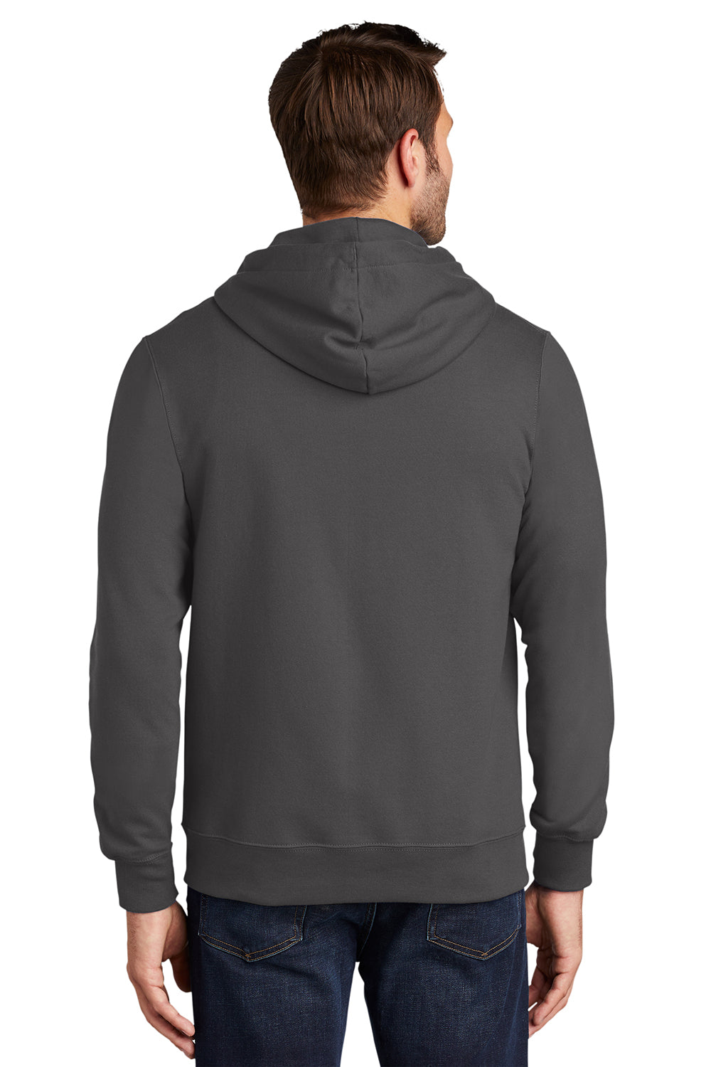 Port & Company PC850ZH Mens Fan Favorite Fleece Full Zip Hooded Sweatshirt Hoodie Charcoal Grey Model Back