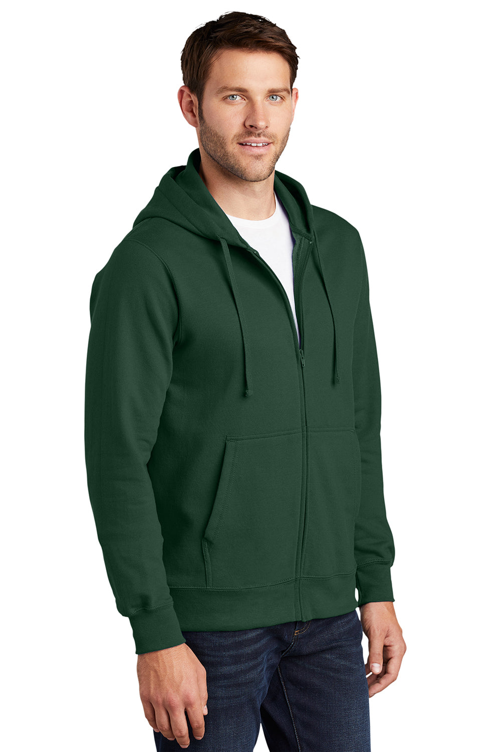 Port & Company PC850ZH Mens Fan Favorite Fleece Full Zip Hooded Sweatshirt Hoodie Forest Green Model 3q