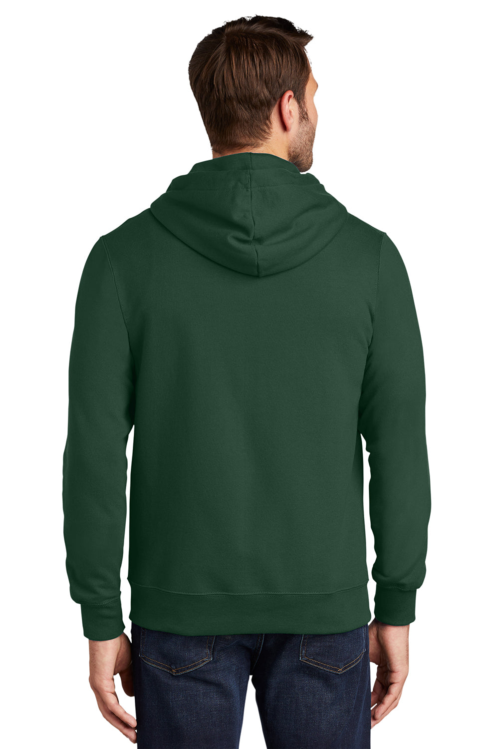 Port & Company PC850ZH Mens Fan Favorite Fleece Full Zip Hooded Sweatshirt Hoodie Forest Green Model Back