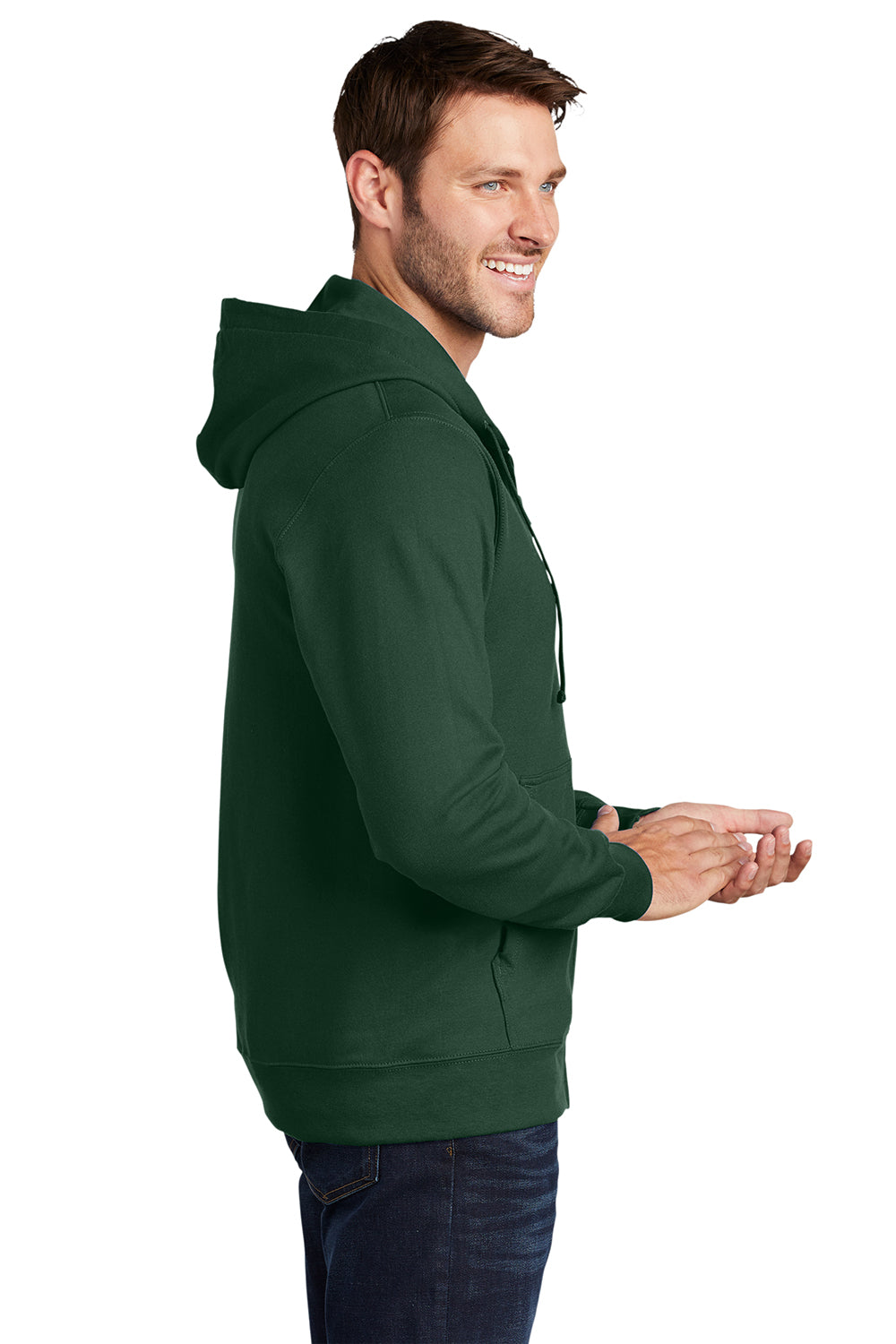 Port & Company PC850ZH Mens Fan Favorite Fleece Full Zip Hooded Sweatshirt Hoodie Forest Green Model Side