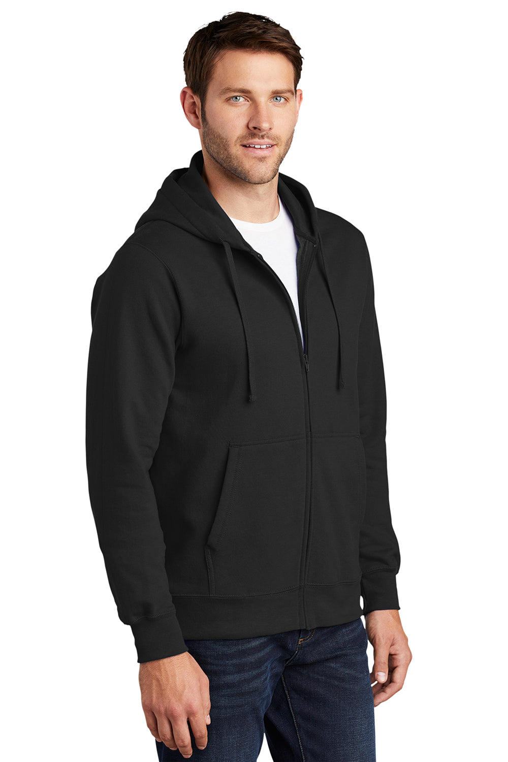 Port & Company PC850ZH Mens Fan Favorite Fleece Full Zip Hooded Sweatshirt Hoodie Jet Black Model 3q