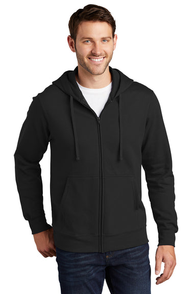 Port & Company PC850ZH Mens Fan Favorite Fleece Full Zip Hooded Sweatshirt Hoodie Jet Black Model Front