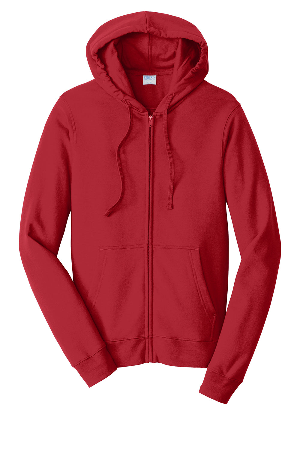 Port & Company PC850ZH Mens Fan Favorite Fleece Full Zip Hooded Sweatshirt Hoodie Team Cardinal Red Flat Front