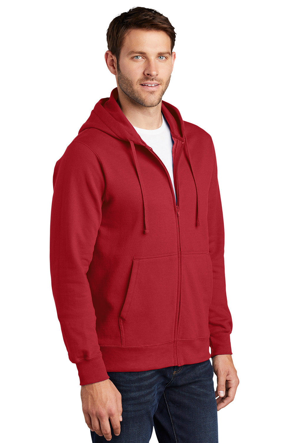 Port & Company PC850ZH Mens Fan Favorite Fleece Full Zip Hooded Sweatshirt Hoodie Team Cardinal Red Model 3q