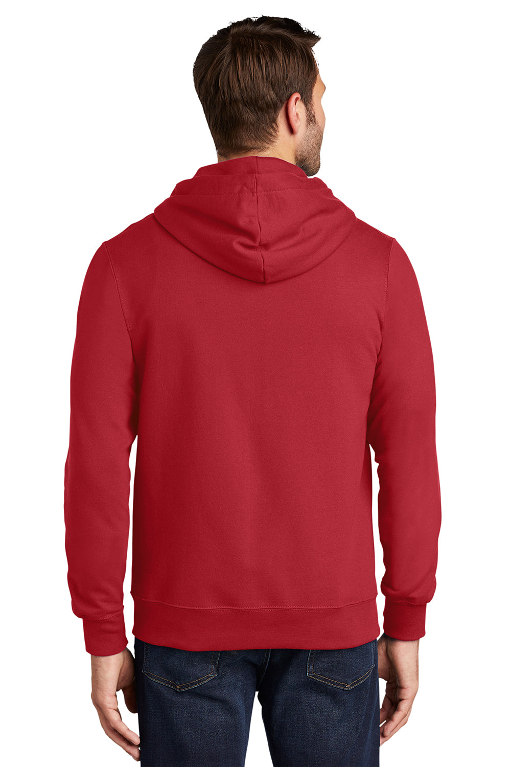 Port & Company PC850ZH Mens Fan Favorite Fleece Full Zip Hooded Sweatshirt Hoodie Team Cardinal Red Model Back