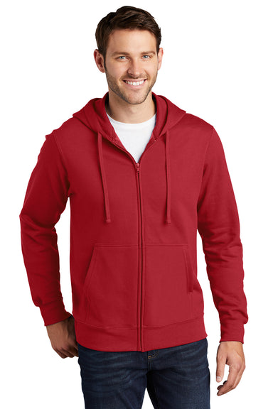 Port & Company PC850ZH Mens Fan Favorite Fleece Full Zip Hooded Sweatshirt Hoodie Team Cardinal Red Model Front