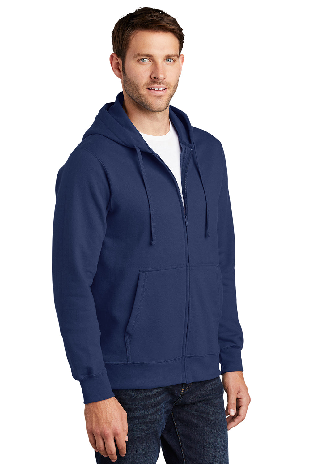 Port & Company PC850ZH Mens Fan Favorite Fleece Full Zip Hooded Sweatshirt Hoodie Team Navy Blue Model 3q