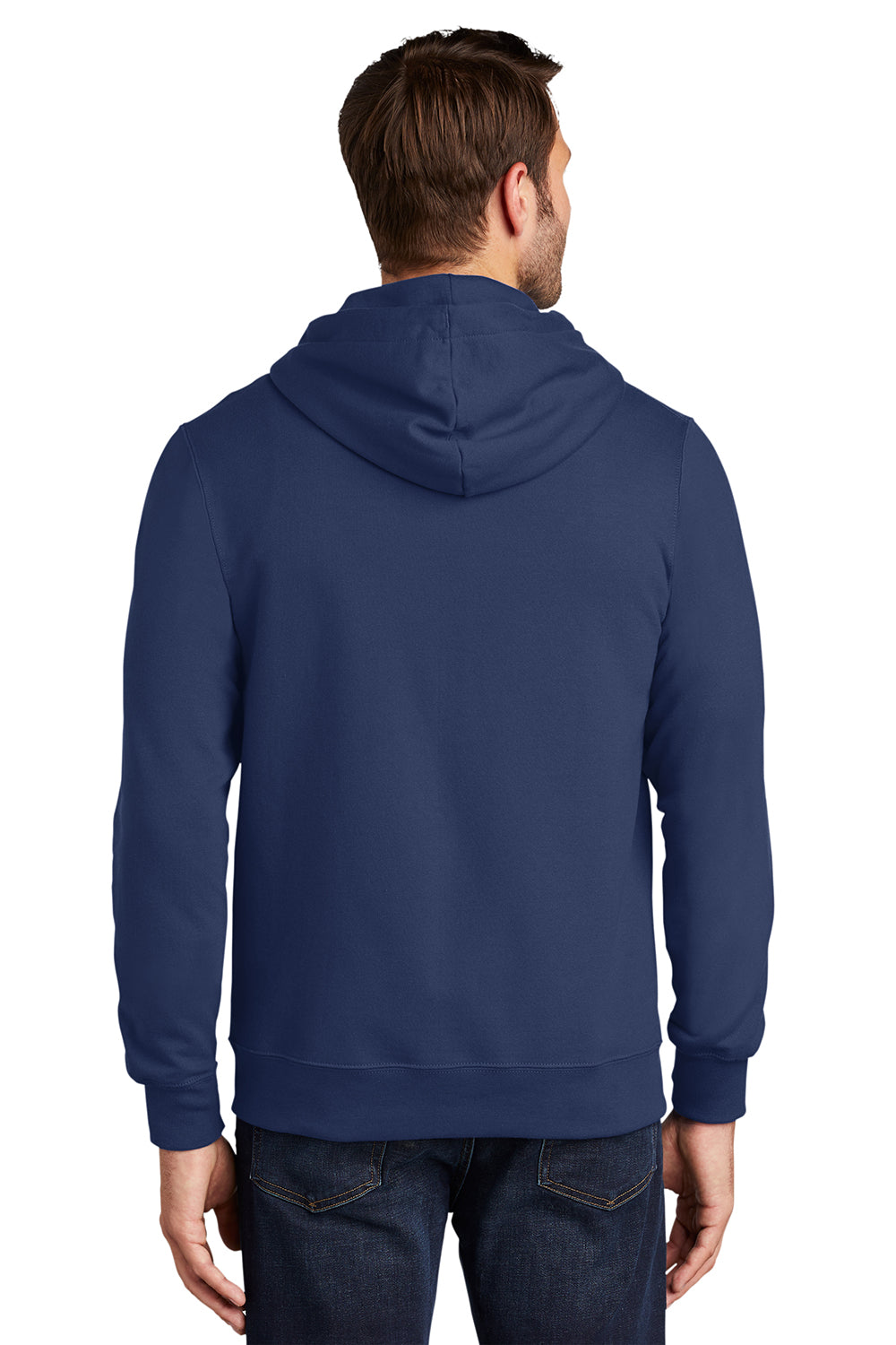 Port & Company PC850ZH Mens Fan Favorite Fleece Full Zip Hooded Sweatshirt Hoodie Team Navy Blue Model Back