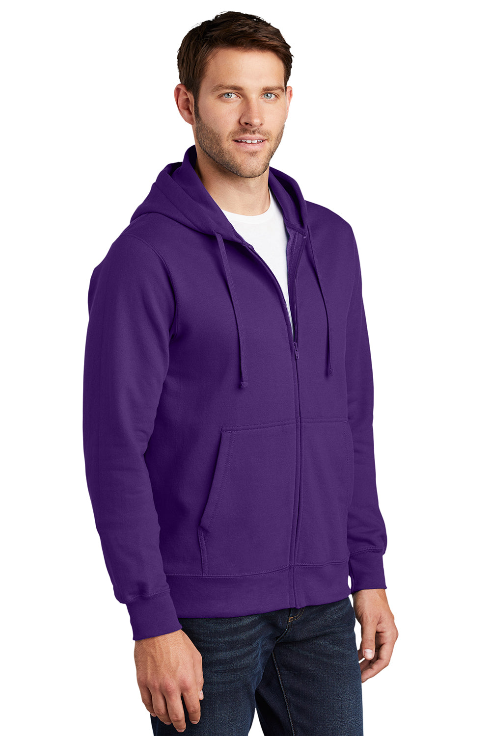 Port & Company PC850ZH Mens Fan Favorite Fleece Full Zip Hooded Sweatshirt Hoodie Team Purple Model 3q