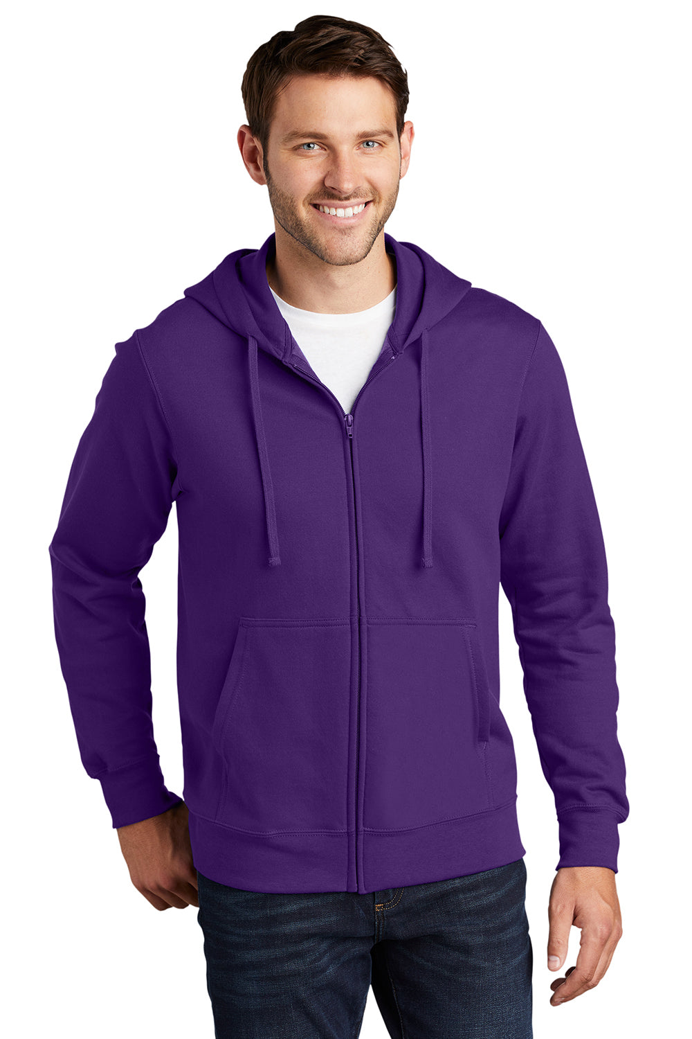 Port & Company PC850ZH Mens Fan Favorite Fleece Full Zip Hooded Sweatshirt Hoodie Team Purple Model Front