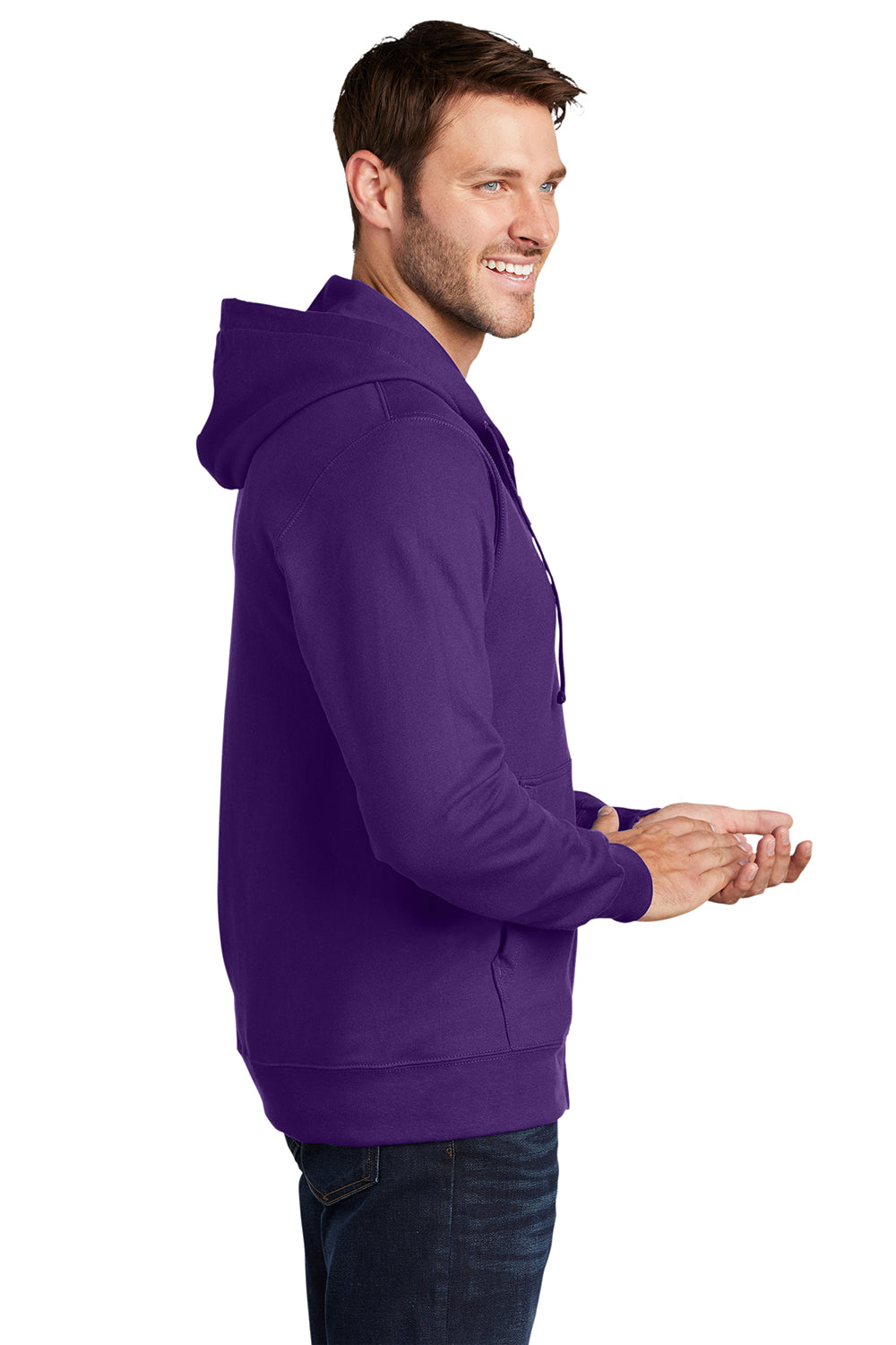 Port & Company PC850ZH Mens Fan Favorite Fleece Full Zip Hooded Sweatshirt Hoodie Team Purple Model Side