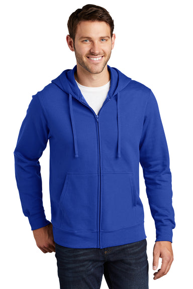 Port & Company PC850ZH Mens Fan Favorite Fleece Full Zip Hooded Sweatshirt Hoodie True Royal Blue Model Front