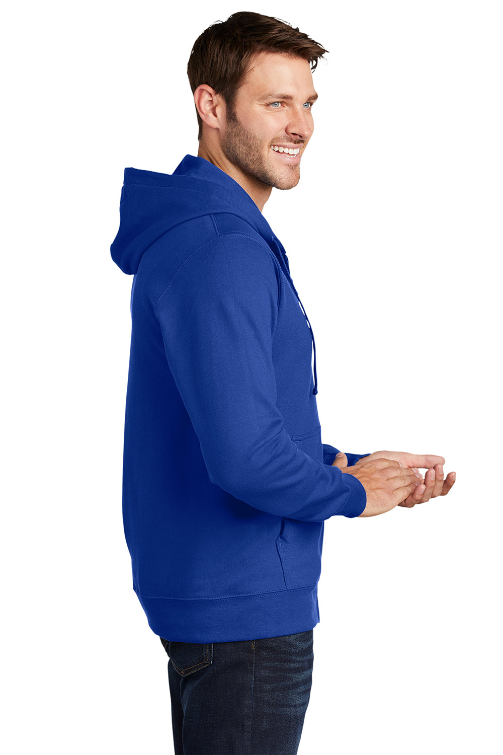 Port & Company PC850ZH Mens Fan Favorite Fleece Full Zip Hooded Sweatshirt Hoodie True Royal Blue Model Side