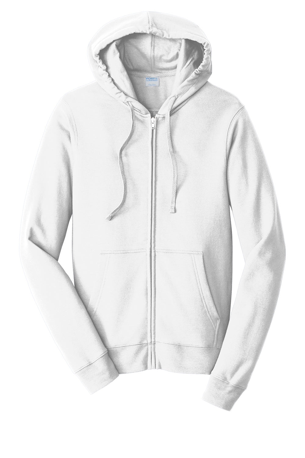 Port & Company PC850ZH Mens Fan Favorite Fleece Full Zip Hooded Sweatshirt Hoodie White Flat Front