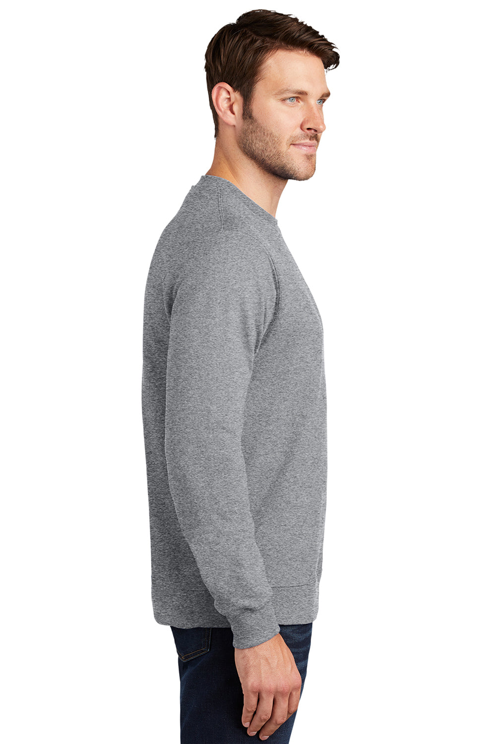 Port & Company PC850 Mens Fan Favorite Fleece Crewneck Sweatshirt Heather Grey Model Side