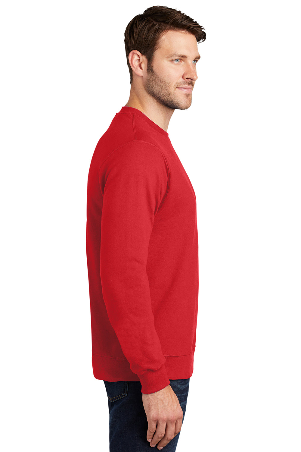 Port & Company PC850 Mens Fan Favorite Fleece Crewneck Sweatshirt Bright Red Model Side