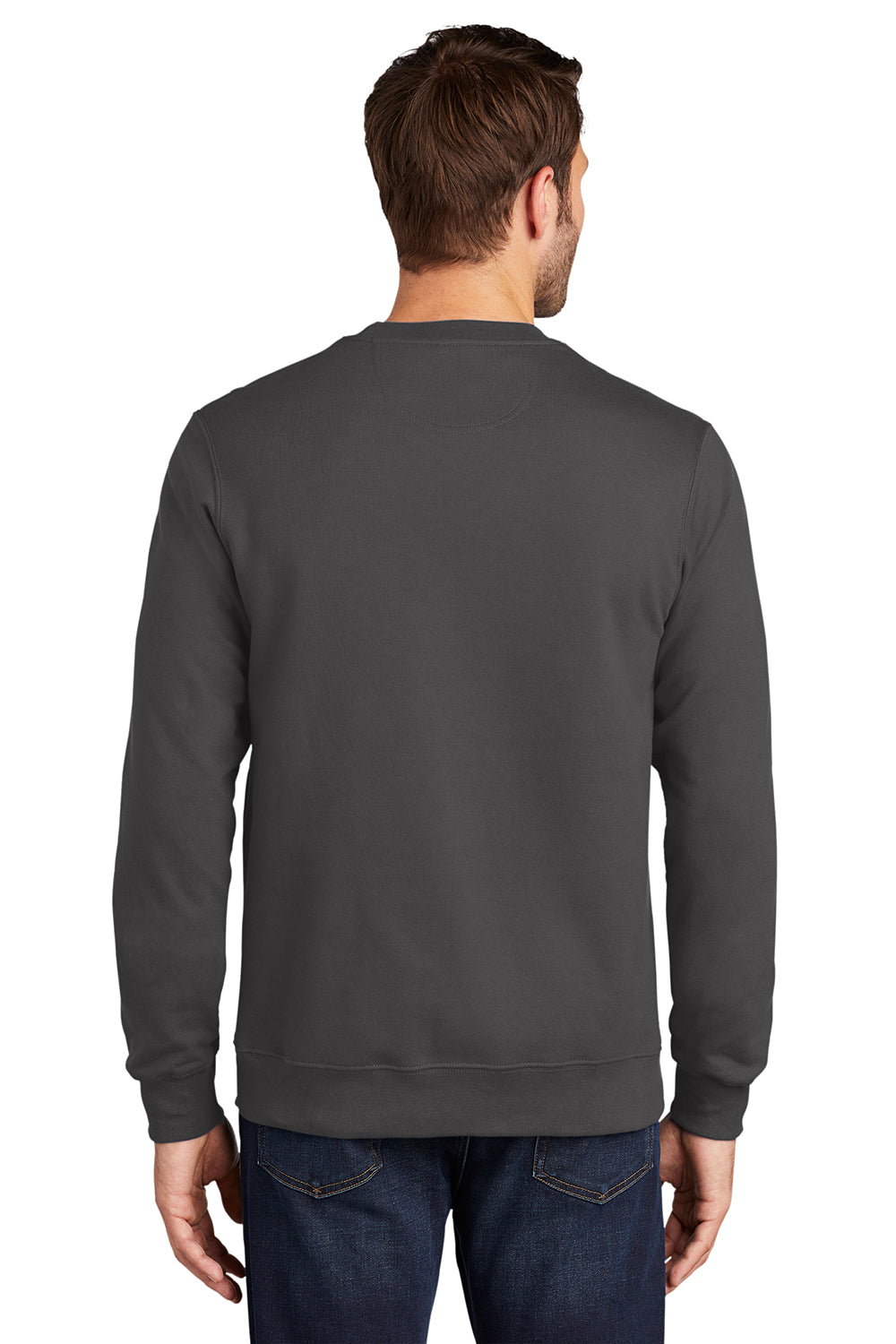 Port & Company PC850 Mens Fan Favorite Fleece Crewneck Sweatshirt Charcoal Grey Model Back