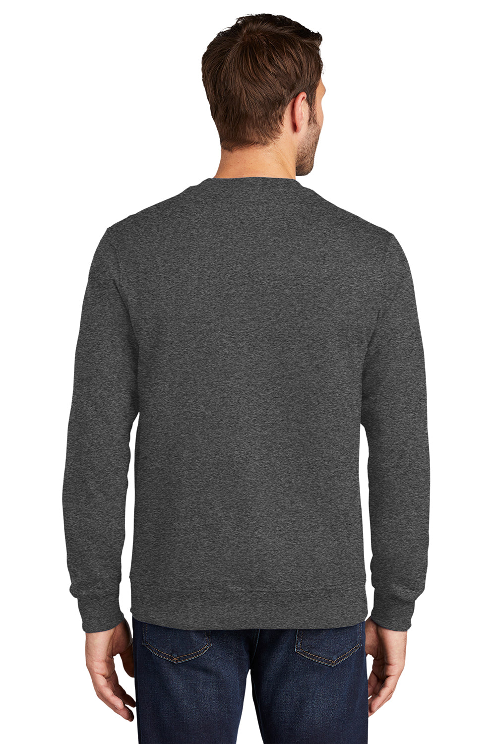 Port & Company PC850 Mens Fan Favorite Fleece Crewneck Sweatshirt Heather Dark Grey Model Back