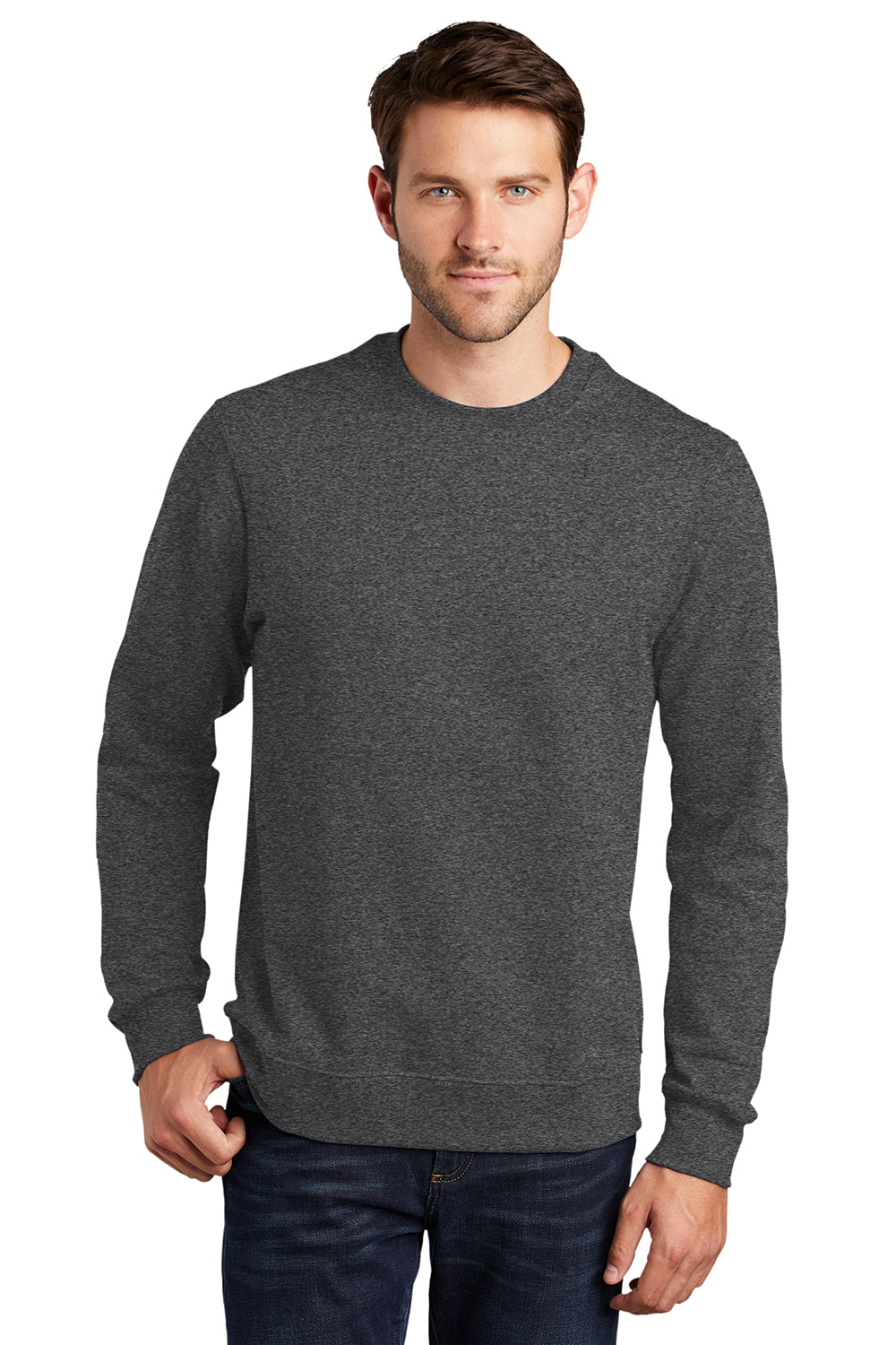 Port & Company PC850 Mens Fan Favorite Fleece Crewneck Sweatshirt Heather Dark Grey Model Front