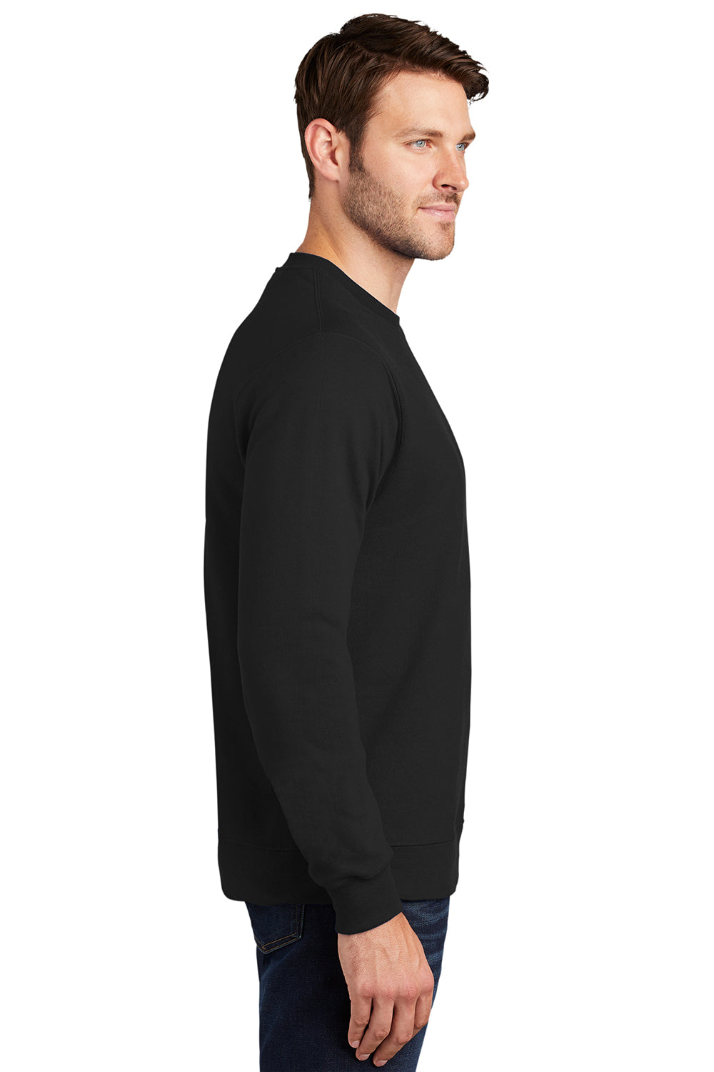 Port & Company PC850 Mens Fan Favorite Fleece Crewneck Sweatshirt Jet Black Model Side