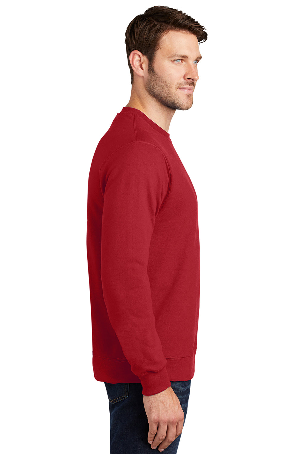 Port & Company PC850 Mens Fan Favorite Fleece Crewneck Sweatshirt Team Cardinal Red Model Side