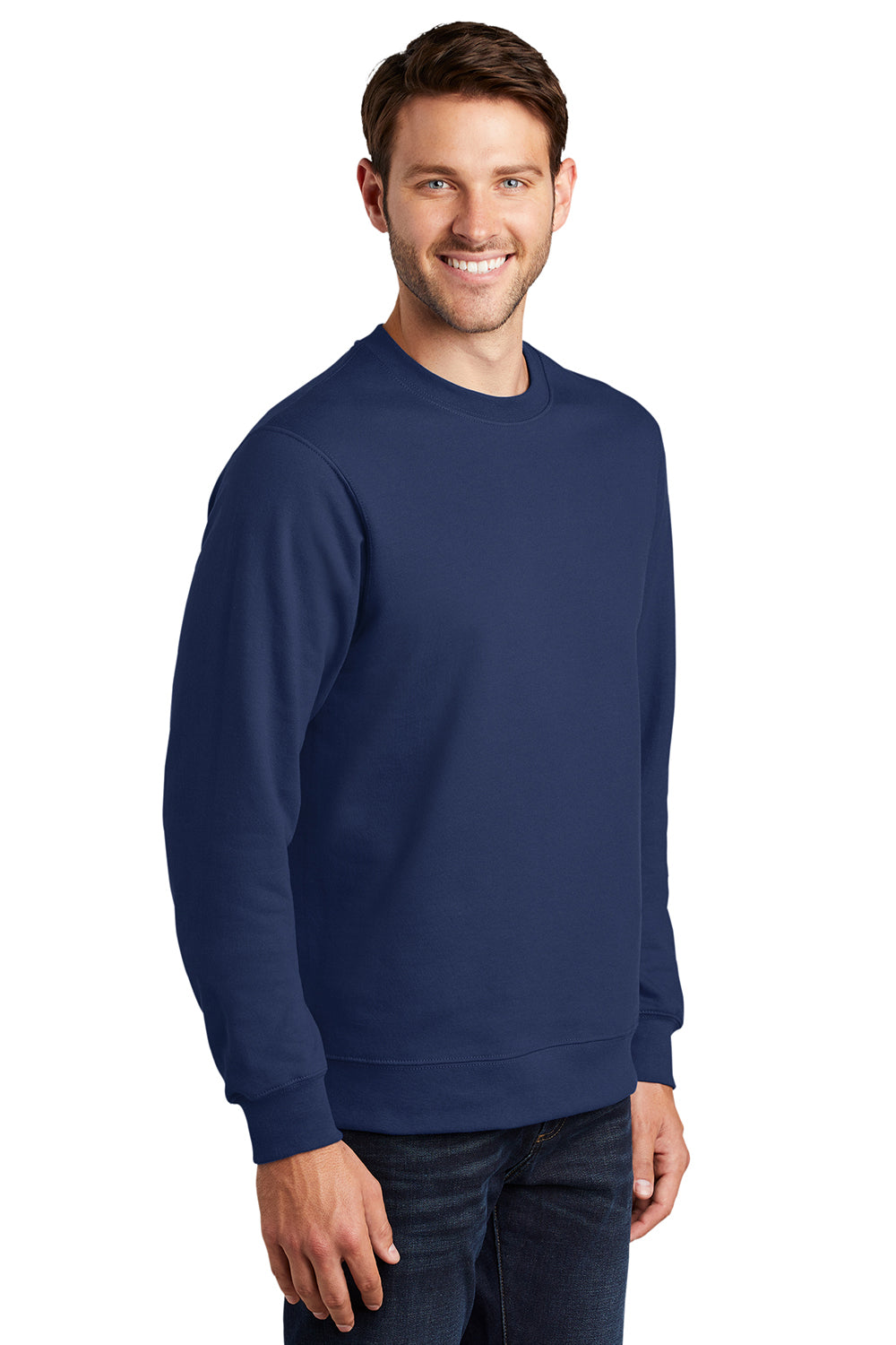 Port & Company PC850 Mens Fan Favorite Fleece Crewneck Sweatshirt Team Navy Blue Model 3q