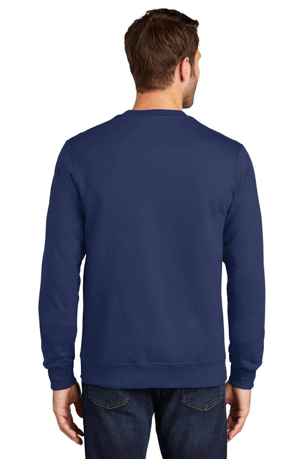 Port & Company PC850 Mens Fan Favorite Fleece Crewneck Sweatshirt Team Navy Blue Model Back