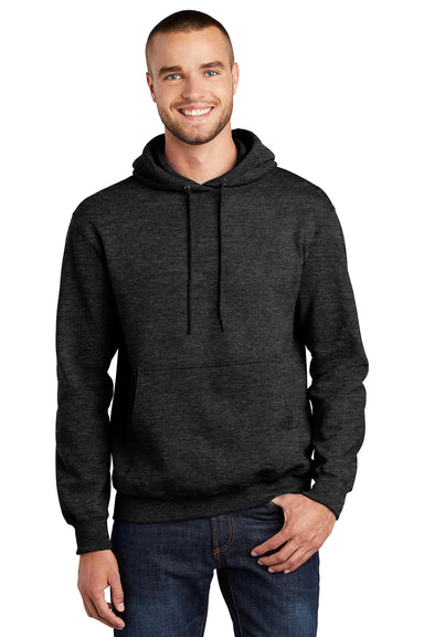 Port & Company PC90H/PC90HT Mens Essential Pill Resistant Fleece Hooded Sweatshirt Hoodie Heather Black Model Front