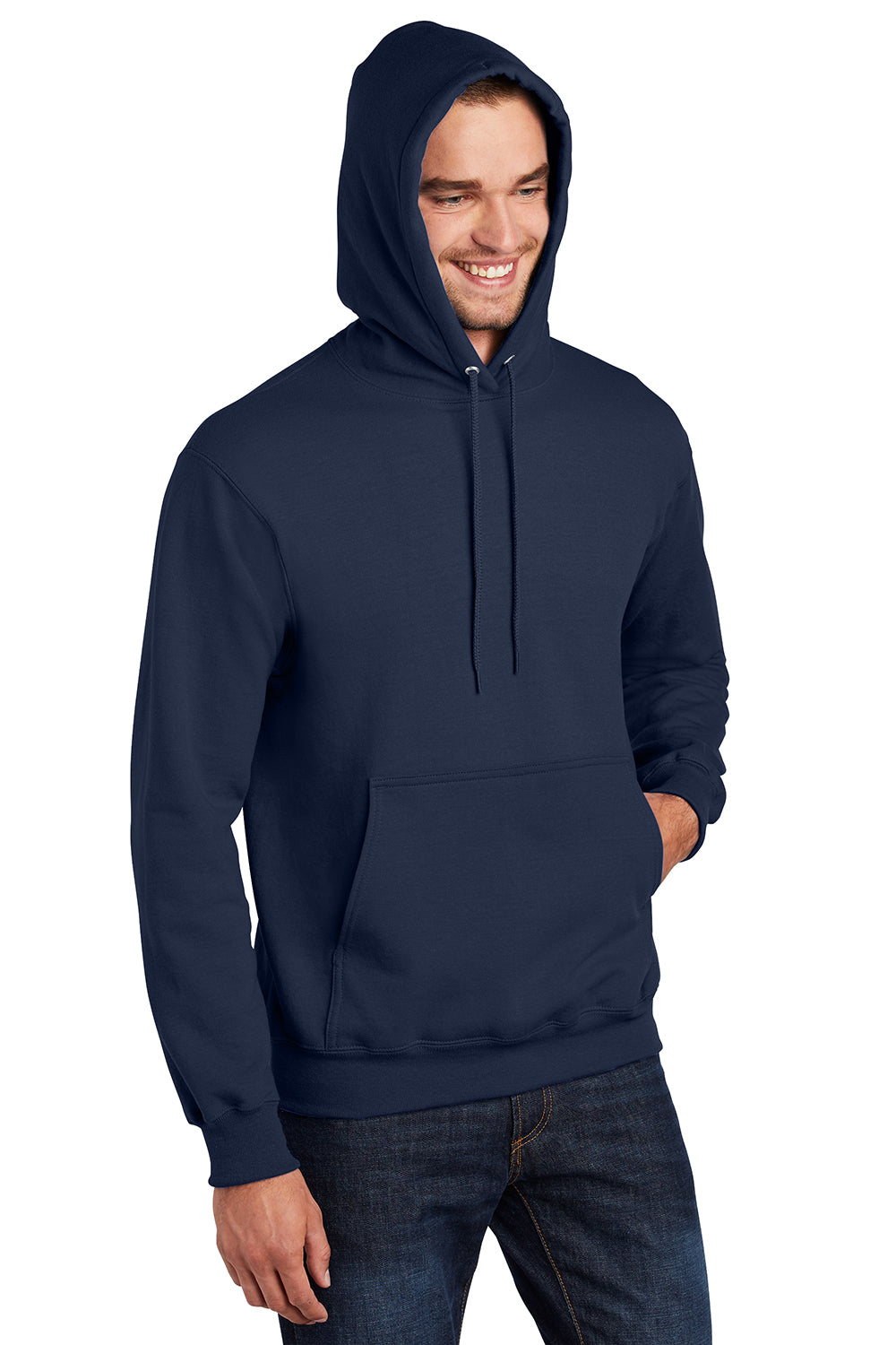 Port & Company PC90H/PC90HT Mens Essential Pill Resistant Fleece Hooded Sweatshirt Hoodie Navy Blue Model 3q