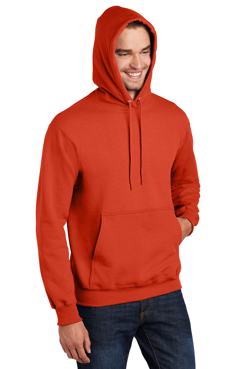 Port & Company PC90H/PC90HT Mens Essential Pill Resistant Fleece Hooded Sweatshirt Hoodie Orange Model 3q